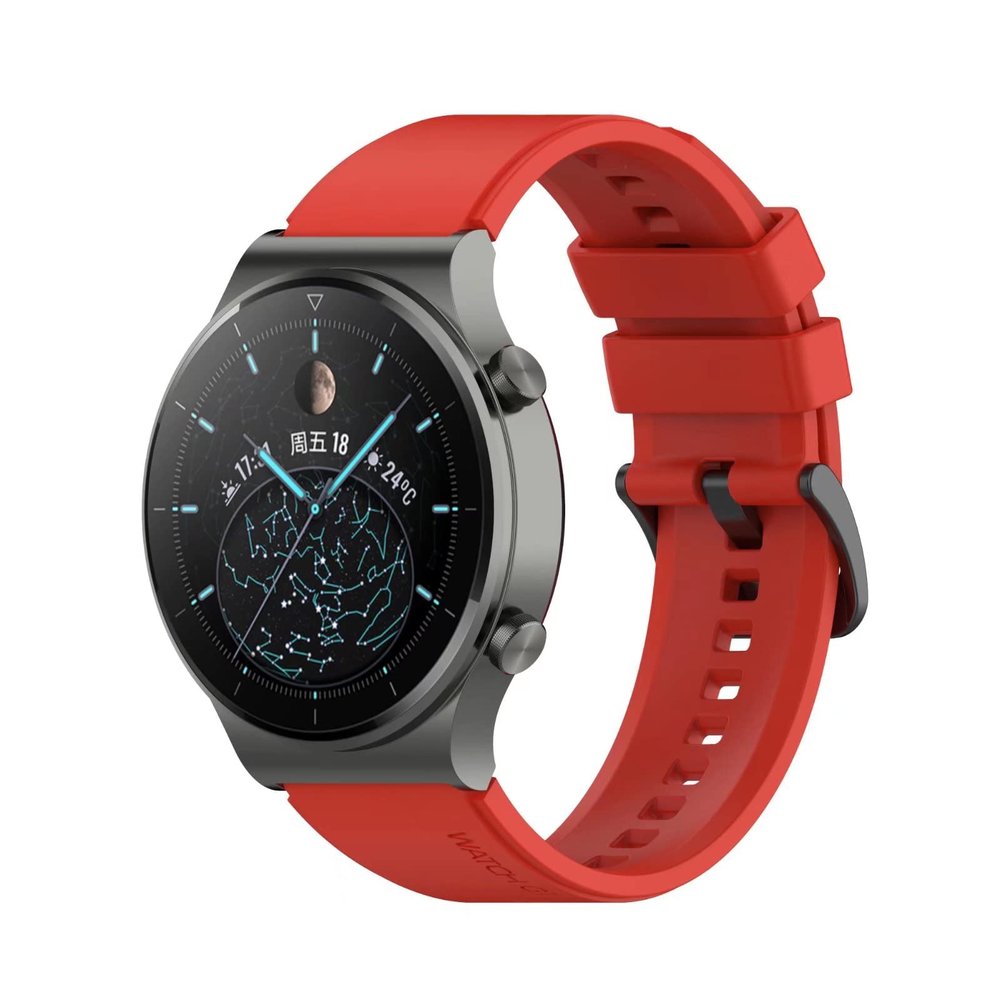 FTRONGRT 22mm Watch Band Compatible with Huawei Watch 3 Pro, Soft Silicone, Red with Black Buckle