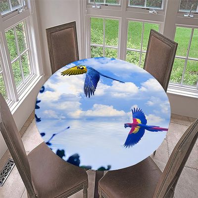 Morbuy Round Elastic Tablecloth, Parrot Print, Blue Sky, 90 cm