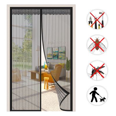 Magnetic Screen Door, Self-Closing Insect Curtain, No Drilling, for Balcony and Patio, Black, 70 x 195 cm (27 x 76 in)