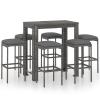 Gecheer 7-Piece Garden Bar Set with Cushions, Gray Poly Rattan, 6 Chairs + 1 Dining Table view 3