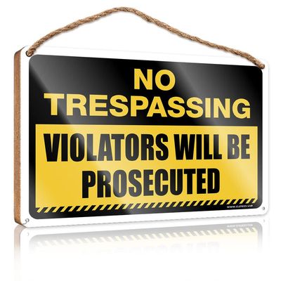 COTECI Wooden Sign with “No Trespassing Violators Will Be Prosecute” Text, for Hanging, 20 x 30 cm