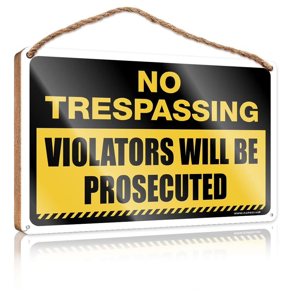 COTECI Wooden Sign with “No Trespassing Violators Will Be Prosecute” Text, for Hanging, 20 x 30 cm