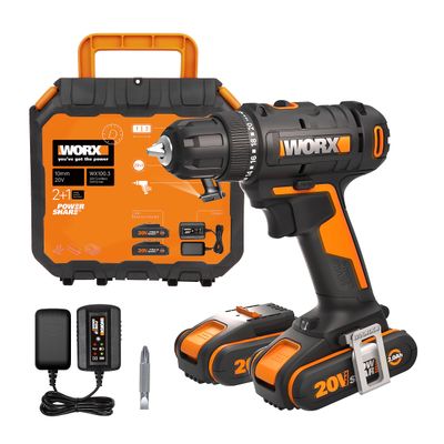 WORX 20V Cordless Drill/Driver WX100.3, 30 Nm, 10 mm Chuck, 2 Batteries