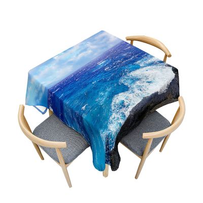 Morbuy Square Tablecloth, Ocean Waves, Water-Resistant, Wipeable, 150 x 150 cm