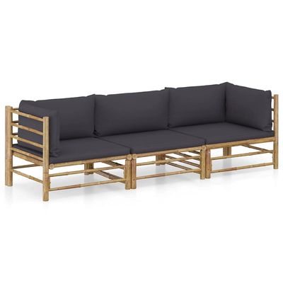 KOIECETA Bamboo Garden Lounge Set, Dark Gray, 2 Corner Sections + Center Section