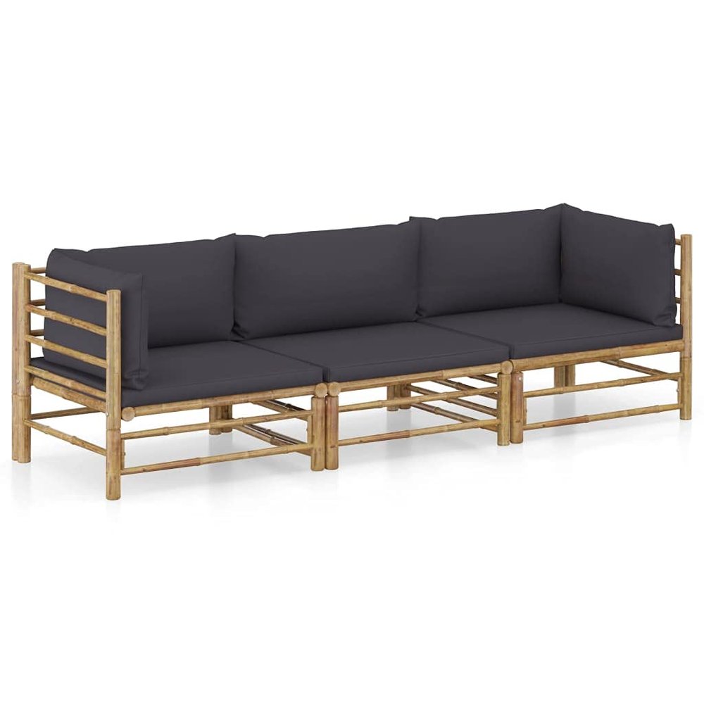 KOIECETA Bamboo Garden Lounge Set, Dark Gray, 2 Corner Sections + Center Section