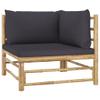 KOIECETA Bamboo Garden Lounge Set, Dark Gray, 2 Corner Sections + Center Section view 3