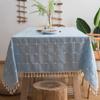 GHKL Japanese-Style Cotton-Linen Tablecloth, Blue Stripes and Plaid, Embroidered, Rectangular view 4