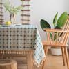 Japanese-Style Cotton-Linen Tablecloth with Blue Stripes and Plaid Embroidery view 1