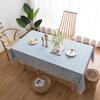 Japanese-Style Cotton-Linen Tablecloth with Blue Stripes and Plaid Embroidery view 3
