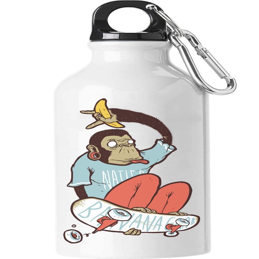 Monkey Skater Banana Grab Trick Travel Water Bottle, White, 500 ml