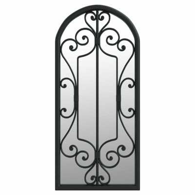 Festnight Black Outdoor Garden Mirror with Window Design, Weather-Resistant Iron, 100 x 45 cm