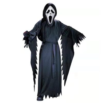 eBoutik Adult Halloween Horror Movie Costume Set with Scary Mask and Black Hooded Robe