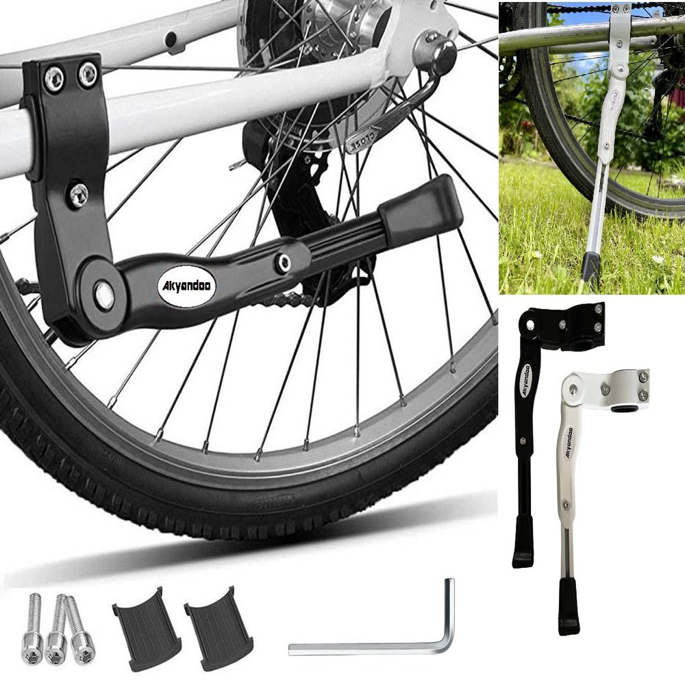 Akyandoo Premium Adjustable Bicycle Kickstand for E-Bikes, 24–29 in, White with Bell
