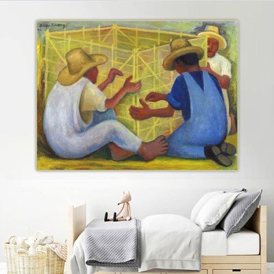 Diego Rivera Three Men Building a Huacal Canvas Print, 70 x 91 cm, Unframed