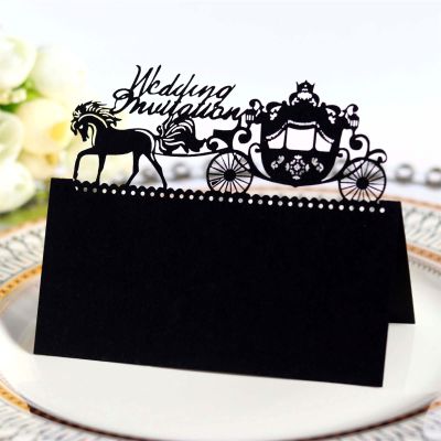TROYSINC 100-Piece Wedding Place Cards, Royal Carriage Pattern, Black