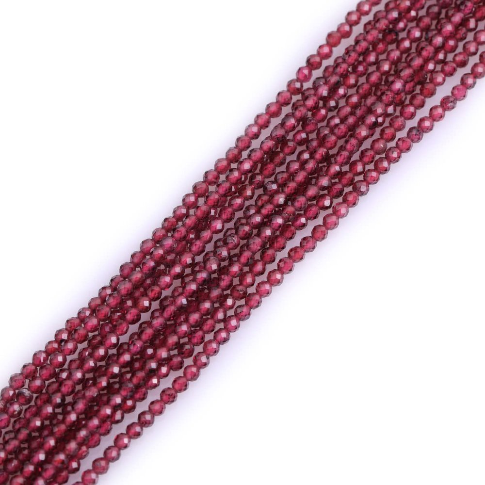 Gem-Inside 2 mm Natural Red Garnet Quartz Crystal Gemstone Faceted Spacer Beads for Jewelry Making, 15 in Strand