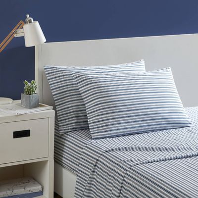 Nautica Cotton Percale Preppy Sheet Set, Coleridge Stripe Blue, Twin