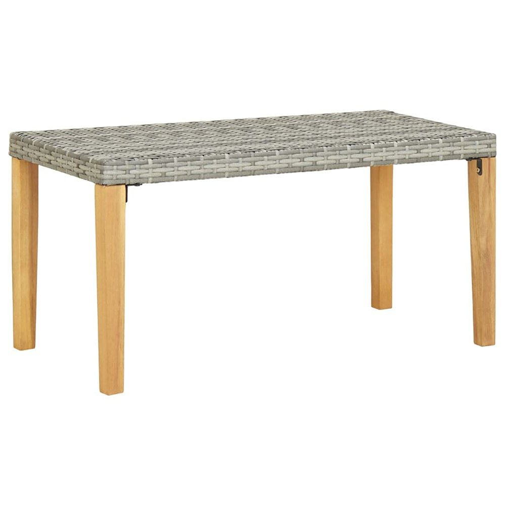 ZQQLVOO Gray Poly Rattan and Solid Acacia Wood Garden Bench, 120 cm