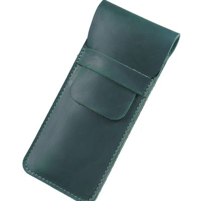 Leather Pencil Case Holder, Handmade Pen Pouch, Crazy Horse Pen Protective Cover, Green (L)