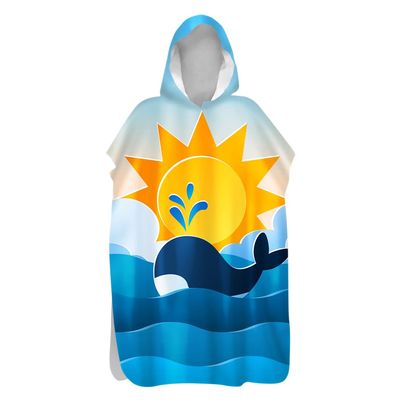 Treer Microfiber Surf Poncho, Quick-Dry Changing Robe with Hood, Sun Sea Print, 80 x 145 cm