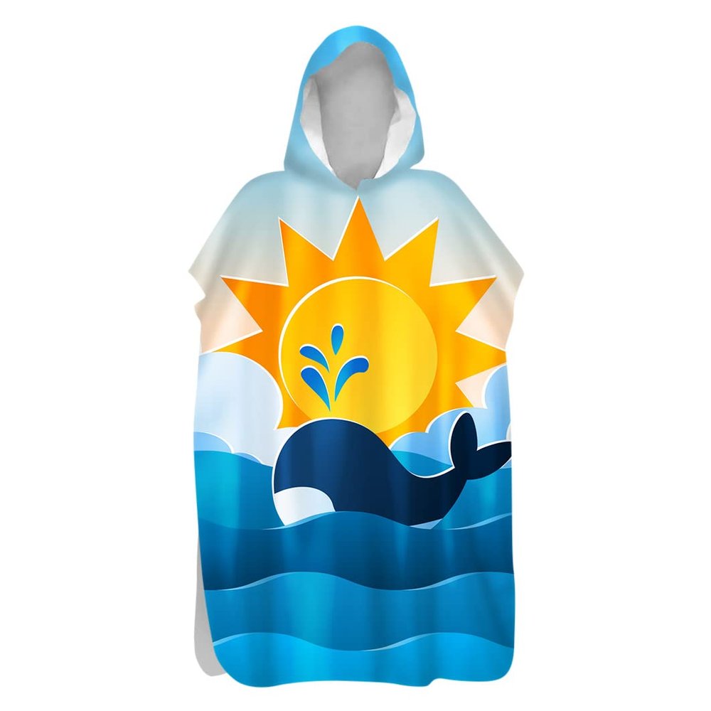 Treer Microfiber Surf Poncho, Quick-Dry Changing Robe with Hood, Sun Sea Print, 80 x 145 cm