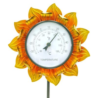 HINAA Sunflower Outdoor Thermometer for Patio, 40.2-Inch Metal Garden Stake Ornament