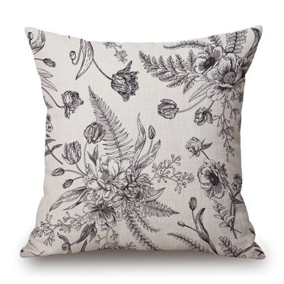 Solekla Floral Pillow Cover, Spring Flower Bouquet Design, Cotton-Linen, 18 x 18 in, Black and White