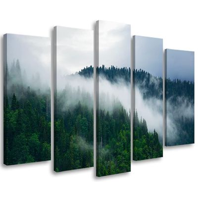 Feeby Canvas Wall Art 200 x 100 cm, 5-Piece Forest in Fog
