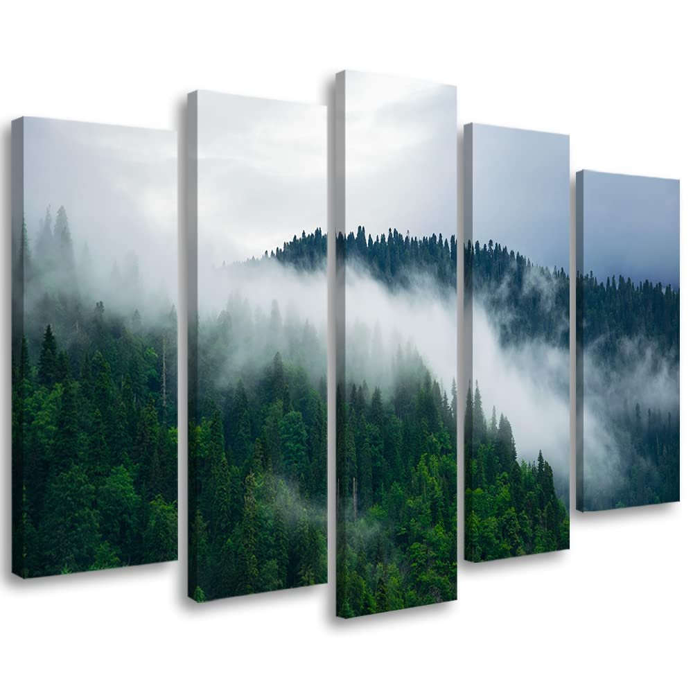 Feeby Canvas Wall Art 200 x 100 cm, 5-Piece Forest in Fog