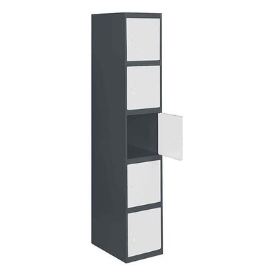 SimonLocker Metal Locker Cabinet, 5 Doors, with Keys, 1800 x 400 x 500 mm, Anthracite/White