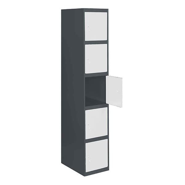 SimonLocker Metal Locker Cabinet, 5 Doors, with Keys, 1800 x 400 x 500 mm, Anthracite/White