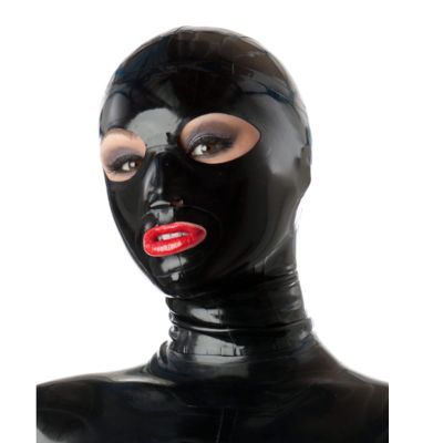 LBYLYH Latex Hood Mask with Zipper, Black, XS