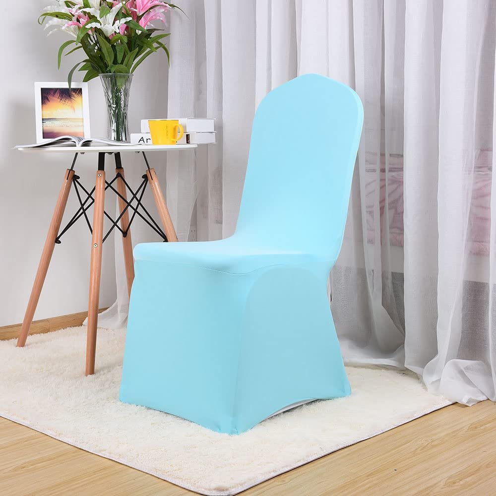 FANSU Stretch Chair Covers for Weddings, Banquets & Parties, Universal Solid Color Dining Chair Covers, Light Blue, 10-Pack
