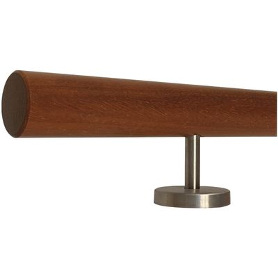TIBU Kambala Wood Handrail, 280 cm, 42 mm, 4 Straight Stainless Steel Brackets, Beveled End