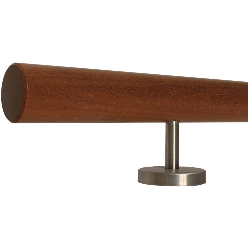TIBU Kambala Wood Handrail, 280 cm, 42 mm, 4 Straight Stainless Steel Brackets, Beveled End