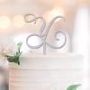 Monogram Cake Topper, Letter Y, Personalized Initial, Floral Glitter Silver view 1
