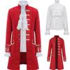 Jilijia Men's Steampunk Renaissance Uniform Set, Victorian Edwardian Trench Coat Costume, Red, XXXXL view 1