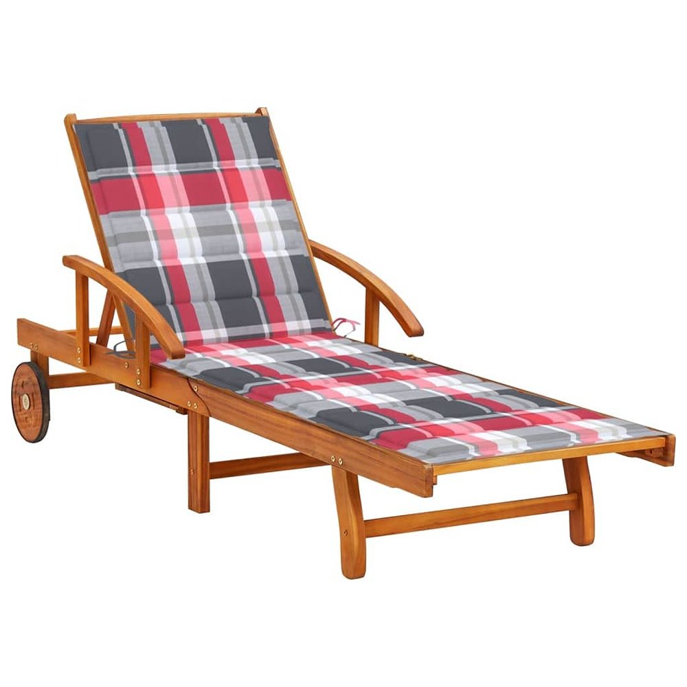 INLIFE Sun Lounger with Cushion, Solid Acacia Wood