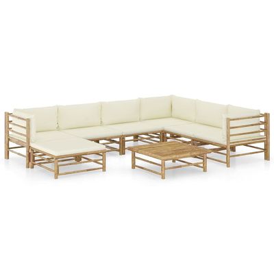 INLIFE 8-Piece Garden Lounge Set with Cream-White Cushions, Bamboo - 8219