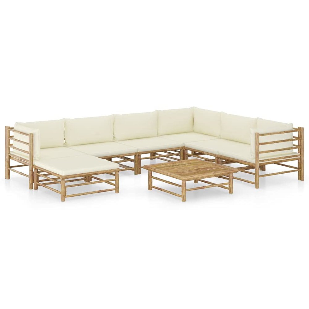 INLIFE 8-Piece Garden Lounge Set with Cream-White Cushions, Bamboo - 8219