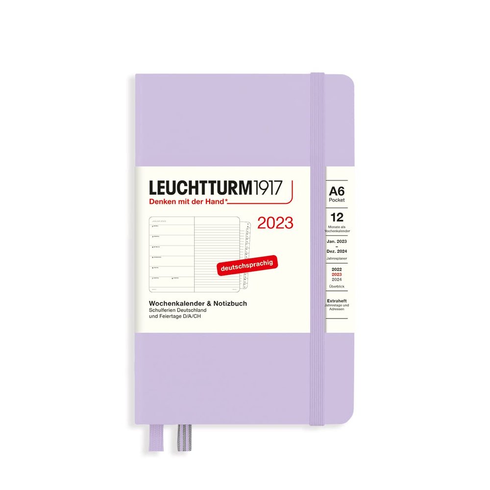 LEUCHTTURM1917 365680 Weekly Planner & Notebook Pocket (A6), 2023, 12 Months, Lilac, German