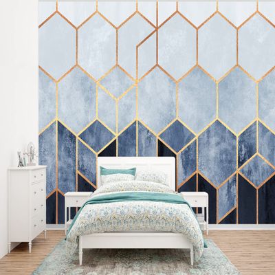Self-Adhesive Photo Wallpaper, Gold Hexagons, 375 × 280 cm, Stencils