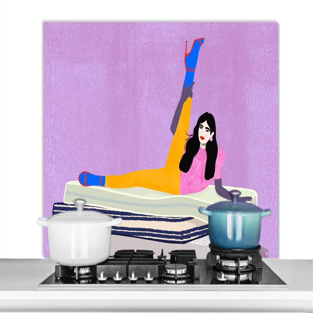 MuchoWow Vintage Pastel Woman Kitchen Backsplash, Aluminum, 100 x 65 cm