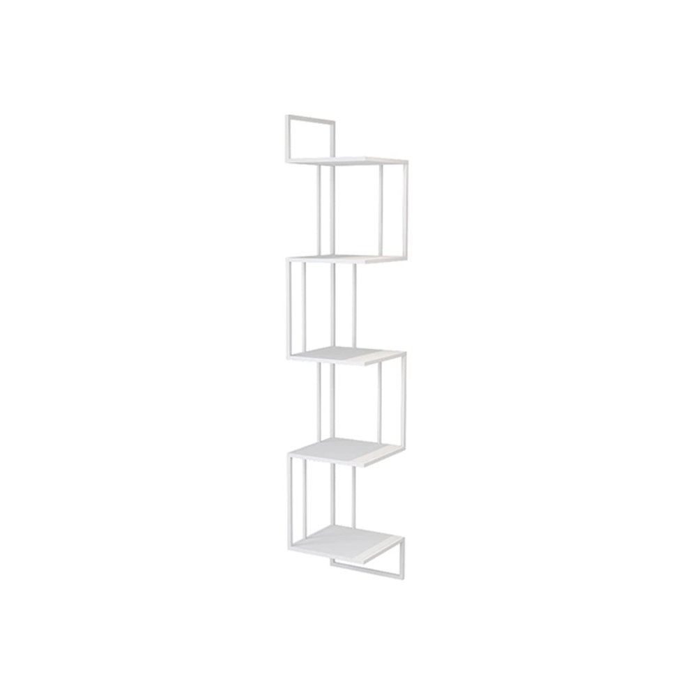 TOMYEUS Wall-Mounted 5-Tier Metal Corner Bookshelf, White