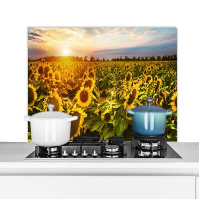 MuchoWow Kitchen Splashback, Aluminum Poster, 100 x 50 cm, Sunflower Field at Sunset