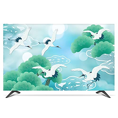 TV Screen Cover, 48.3–203.2 cm (19–203.2 cm), 55.9 cm (190.5 cm), Decorative Crane and Moon Design, Waterproof, Gray and Green