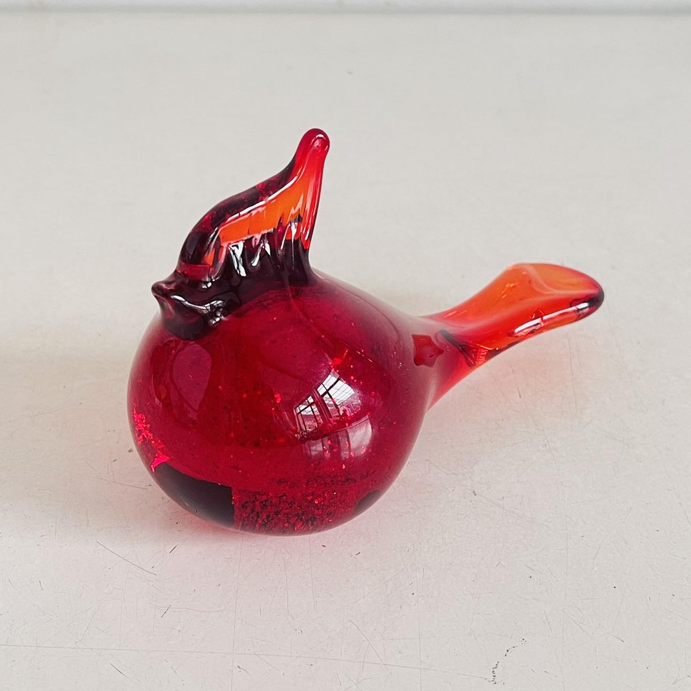 DECRZPB Handcrafted Red Bird Glass Paperweight
