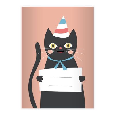Kartenkaufrausch 1x Super Cute Cats with Pink Party Hat, DIN A4 Exercise Notebook, 7 mm Grid
