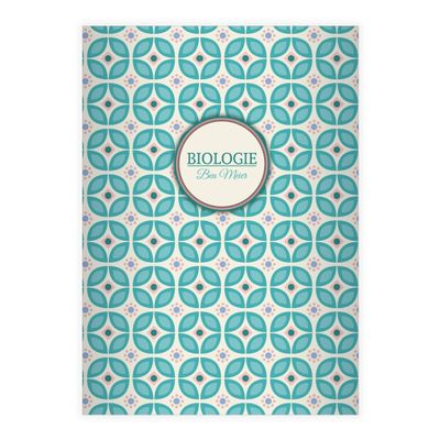 Kartenkaufrausch 8 Personalized DIN A4 School Notebooks, 1970s Turquoise Flower Design